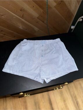 Striped High-Waist Women’s Boxer Shorts in Light Blue